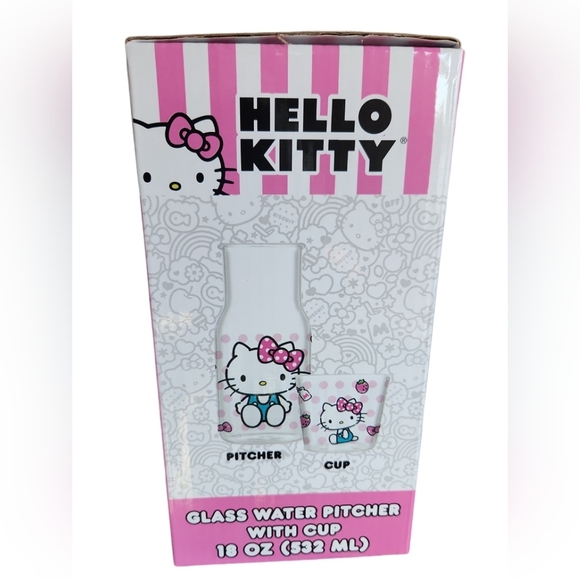 Hello Kitty Glass Water Pitcher With Cup 18 oz. - Picture 2 of 2
